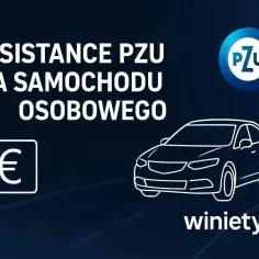 Assistance PZU dla samochodu osobowego. Symbol euro i auto. Winiety24.