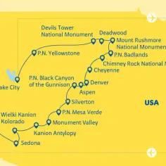 Trasa przez parki narodowe USA: od Yellowstone i Gór Skalistych po Wielki Kanion i Monument Valley.