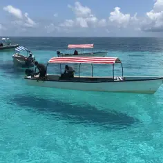 Łodzie na turkusowej wodzie, gotowe na wycieczkę. Pamiętaj o zanzibar szczepienia przed podróżą!