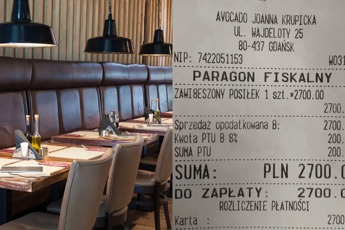 Paragon z restauracji w Gdańsku pokazuje, ile kosztuje obiad w Czechach, a dokładniej 2700 zł za zawieszony posiłek.